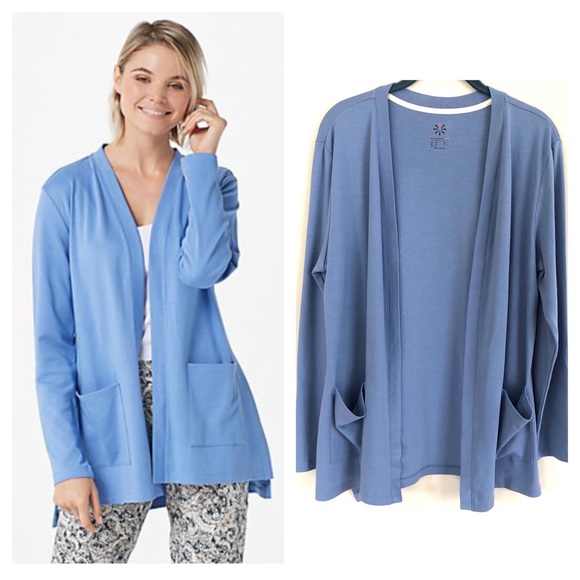 Isaac Mizrahi Sweaters - Isaac Mizrahi Live! Essentials Pima Cotton Knit Cardigan in Blue, Size M